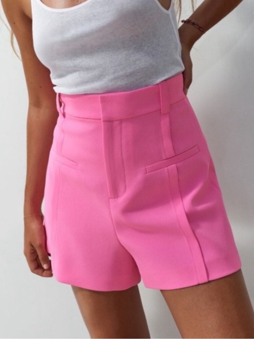 Zara Bright Pink High-Waist Tailored Shorts Size M Summer Preppy Barbie